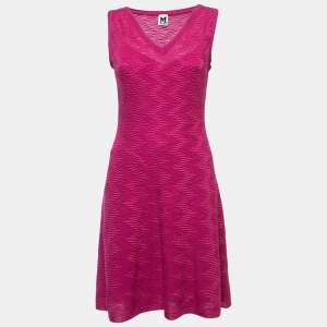 Pre Owned M Missoni Dark Pink Knit V-Neck Sleeveless Short Dress M