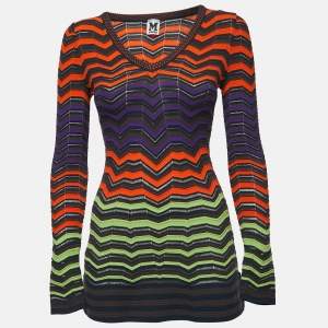Pre Owned M Missoni Multicolor Patterned Knit Long Sleeve A-Line Top S