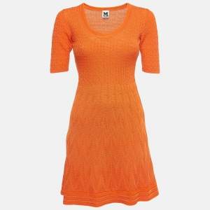 Pre Owned M Missoni Orange Patterned Knit Mini Dress S