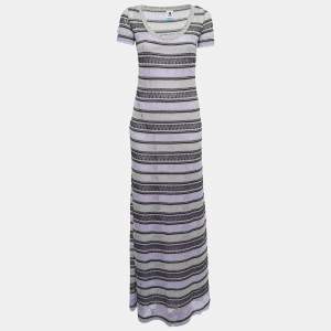 Pre Owned M Missoni Multicolor Striped Perforated Knit Maxi Dress M