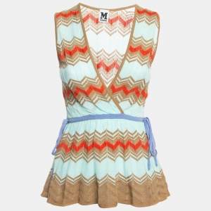 Pre Owned M Missoni Multicolor Patterned Knit Sleeveless Peplum Top S