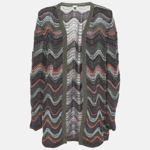 Pre Owned M Missoni Multicolor Patterned Lurex Knit Open Front Cardigan M