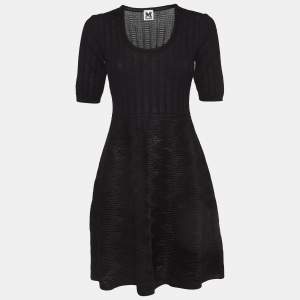 M Missoni Black Knit V-Neck Flared Mini Dress M