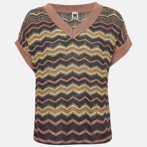 Pre Owned M Missoni Multicolor Chevron Knitted V-Neck Top S