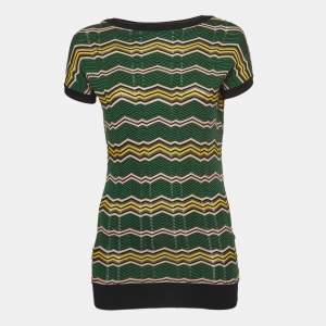 M Missoni Green Chevron Knit Short Sleeve Top S
