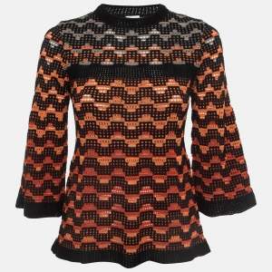 M Missoni Orange Eyelet Knitted Flared Sweatshirt S