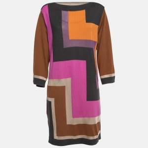 مملوكة مسبقًا M Missoni Multicolor Geometric Pattern Wool Shift Dress M
