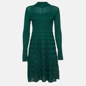 Pre Owned M Missoni Green Cable Knit Mock Neck Short Dress M