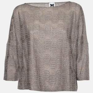 M Missoni Grey Lurex Zig Zag Knit Top S