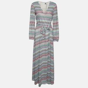 Pre Owned M Missoni Multicolor Chevron Knit Maxi Wrap Dress S  