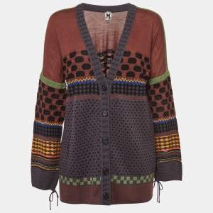 Pre Owned M Missoni Multicolor Wool Blend Buttoned Front Cardigan L