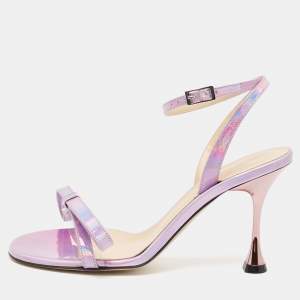 Mach & Mach Purple Iridescent Leather French Bow Sandals Size 37.5