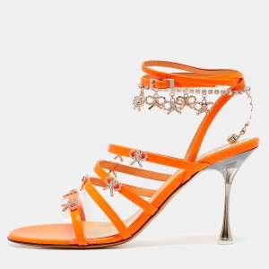 Mach & Mach Orange Patent Leather Ankle Strap Sandals Size 38.5