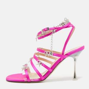 Mach & Mach Pink Satin Camille Ankle Strap Sandals Size 37.5