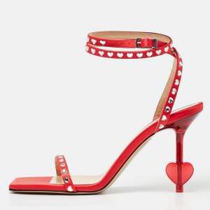 مملوكة مسبقًا Mach & Mach Red Satin Crystal Embellished Ankle Strap Sandals Size 37