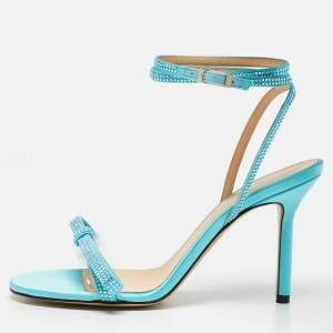 Mach & Mach Blue Satin and PVC French Bow Sandals Size 37.5