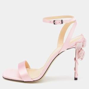 Pre Owned Mach & Mach Pink Satin Wonder Tulip Ankle Strap Sandals Size 39