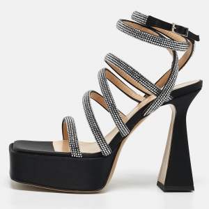 Mach & Mach Black Satin Sydney Platform Sandals Size 40