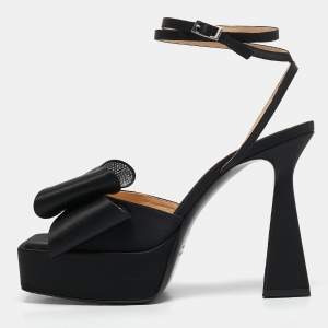 Pre Owned Mach & Mach Black Satin Le Cadeau Platform Sandals Size 42