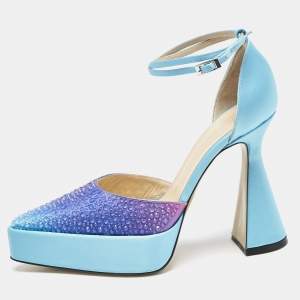 Mach & Mach Blue Satin Galaxy Crystalized Platform Pumps Size 38.5