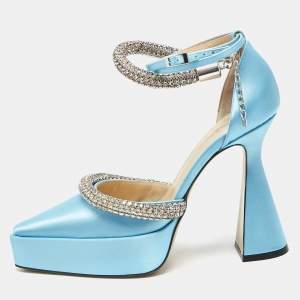 Mach & Mach Blue Satin Crystal Embellished Kimberly Platform Pumps Size 39
