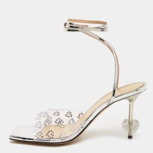 Mach & Mach Transparent PVC Crystal Embellished Hearts Ankle Strap Sandals Size 39.5