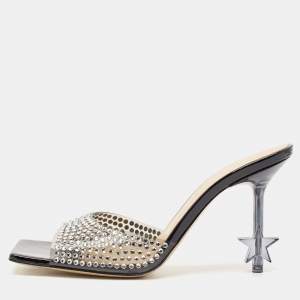 Mach & Mach Black PVC Crystal Embellished Star Slide Sandals Size 38
