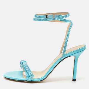 Mach & Mach Blue Satin and PVC French Bow Sandals Size 38