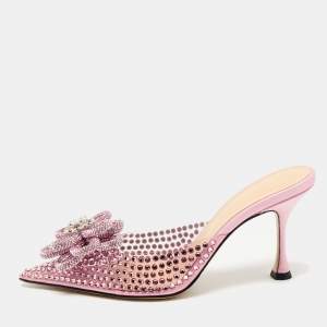 Mach & Mach Pink PVC and Satin Carrie Rose Crystals Heel Mules Size 37