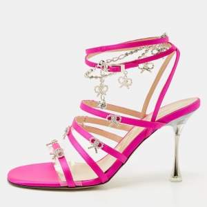 Mach & Mach Pink Satin Crystal Bow Camille Sandals Size 37.5