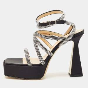 Mach & Mach Black Satin Sydney Platform Sandals Size 42