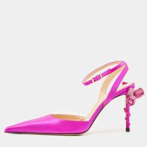 Mach & Mach Fuchsia Satin Wonder Tulip Ankle Strap Pumps Size 37
