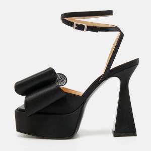 Mach & Mach Black Satin Le Cadeau Platform Sandals Size 36