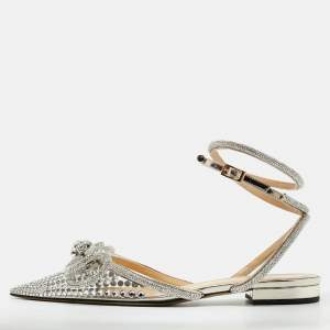 Pre Owned Mach & Mach Transparent PVC Double Bow Crystal Embellished Ankle Wrap Flat Sandals Size 41