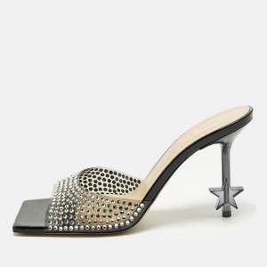 Pre Owned Mach & Mach Star Size 39 Black PVC Crystal Embellished Slide Sandals