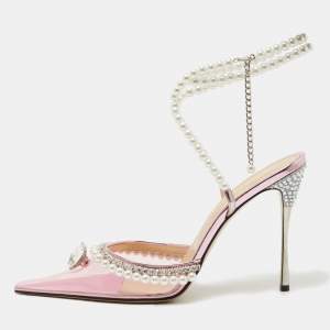 Pre Owned Mach & Mach Pink PVC Diamond of Elizabeth Ankle Wrap Pumps Size 41