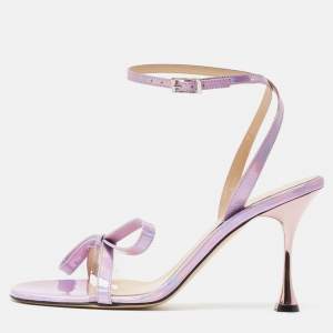 Mach & Mach Purple Iridescent Leather French Bow Sandals Size 40