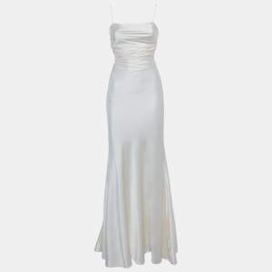 مملوكة مسبقًا Mach & Mach White Stretch Silk Draped Maxi Dress S