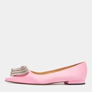 Pre Owned Mach & Mach Pink Satin Triple Heart Ballet Flats Size 38