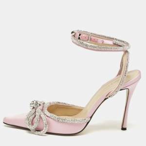 Mach & Mach Pink Satin Crystal Embellished Ankle Strap Sandals Size 39