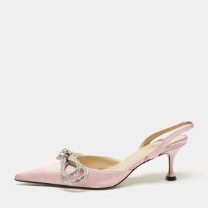 Mach & Mach Pink Satin Crystal Embellished Double Bow Ankle Wrap Pumps Size 36