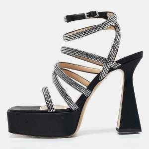 Mach & Mach Black Satin Sydney Platform Sandals Size 40