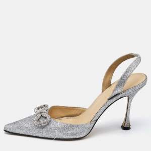 Mach & Mach Silver Glitter Bow Slingback  Pumps Size 38.5