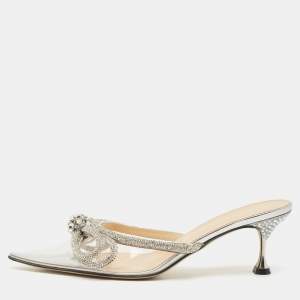 Mach & Mach Silver PVC Double Bow Heel Mules Size 38.5