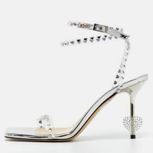 Pre Owned Mach & Mach Transparent PVC Heart Crystal Slingback Sandals Size 38.5