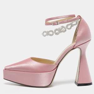 Pre Owned Mach & Mach Light Pink Satin Bow Chain Platform Pumps Size 39