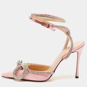 Pre Owned Mach & Mach Pink Satin Double Bow Crystal Embellished Pumps Size 39