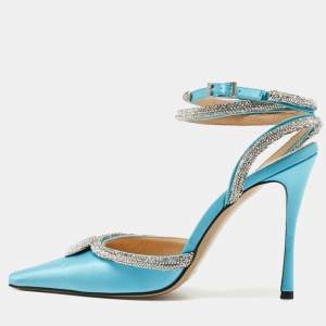 Pre Owned Mach & Mach Blue  Satin Crystal Heart Pumps Size 37