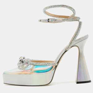 Mach & Mach Multicolor PVC Crystal Embellished Double Bow Platform Ankle Strap Pumps Size 41