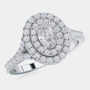 مملوكة مسبقًا خاتم زفاف 14 قيراط بيضاوي مزدوج هالو على شريحة منفصلة (1.25 قيراط 5/8 مركزي) مقاس 48 الاتحاد الأوروبي